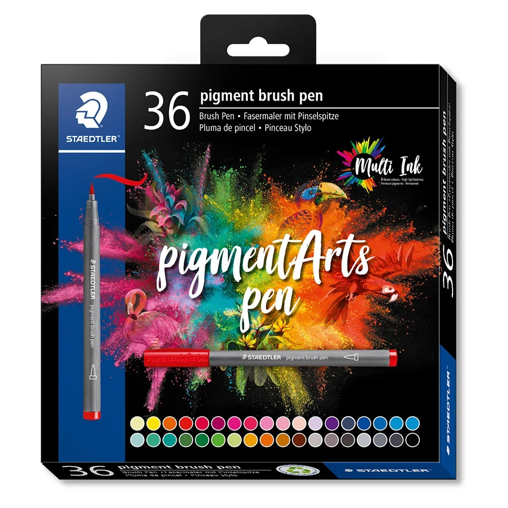 371 C36 10 Caneta Ponta Pincel Staedtler Pigment Brush Pen 371 36 Cores